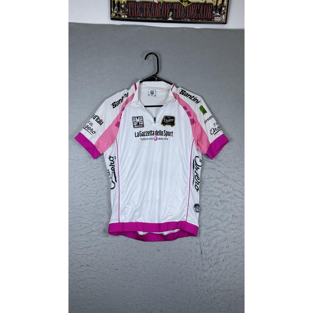 Santini Giro D'Italia Cycling Jersey Mens‎ XL White Pink 1/4 Zip Shirt Top